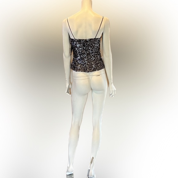 NWT Sean Collection Sequin Asymmetrical Camisole Silver Spaghetti Straps SZ XS - Picture 4 of 16